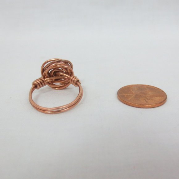 New Handcrafted Bright Copper Rose Wire Wrap Ring - Picture 6 of 9